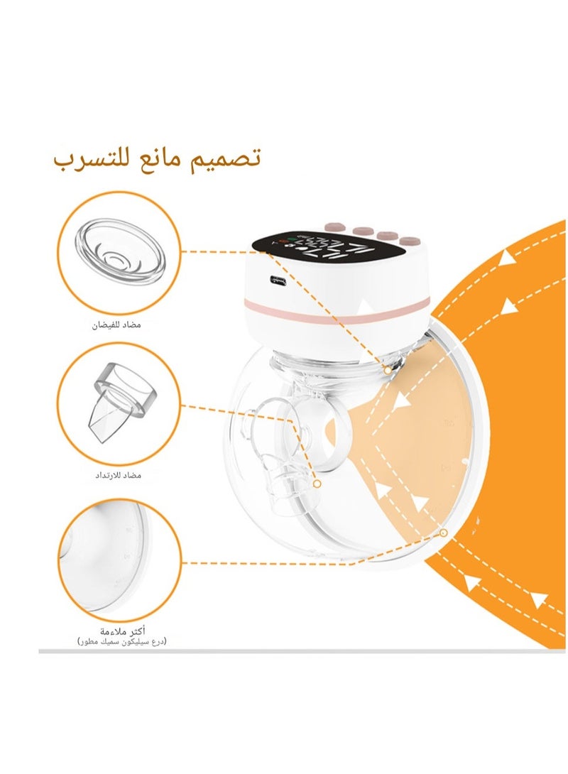 مضخة ثدي كهربائية قابلة للارتداء - تصميم بدون استخدام اليدين، 3 أوضاع و 9 مستويات شدة، خالية من مادة BPA، مضخة ثدي محمولة منخفضة الضوضاء مع شاشة LED - Image 2